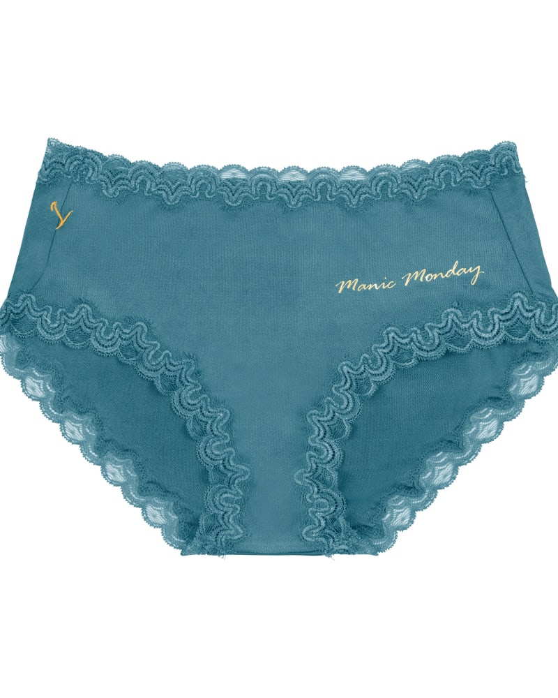 Front of a size 2XLarge Soft Silks Days of the Week Panties in Manic Monday in Storm Blue by Uwila Warrior. | dia_product_style_image_id:242549